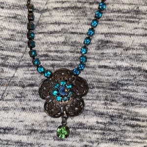 Blue Gem Flower Necklace